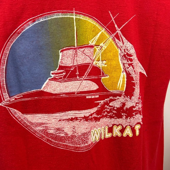 1980s Deep Sea Fishing Novelty T Shirt Single Stitch Jerzees / Men’s Small * - Picture 4 of 4